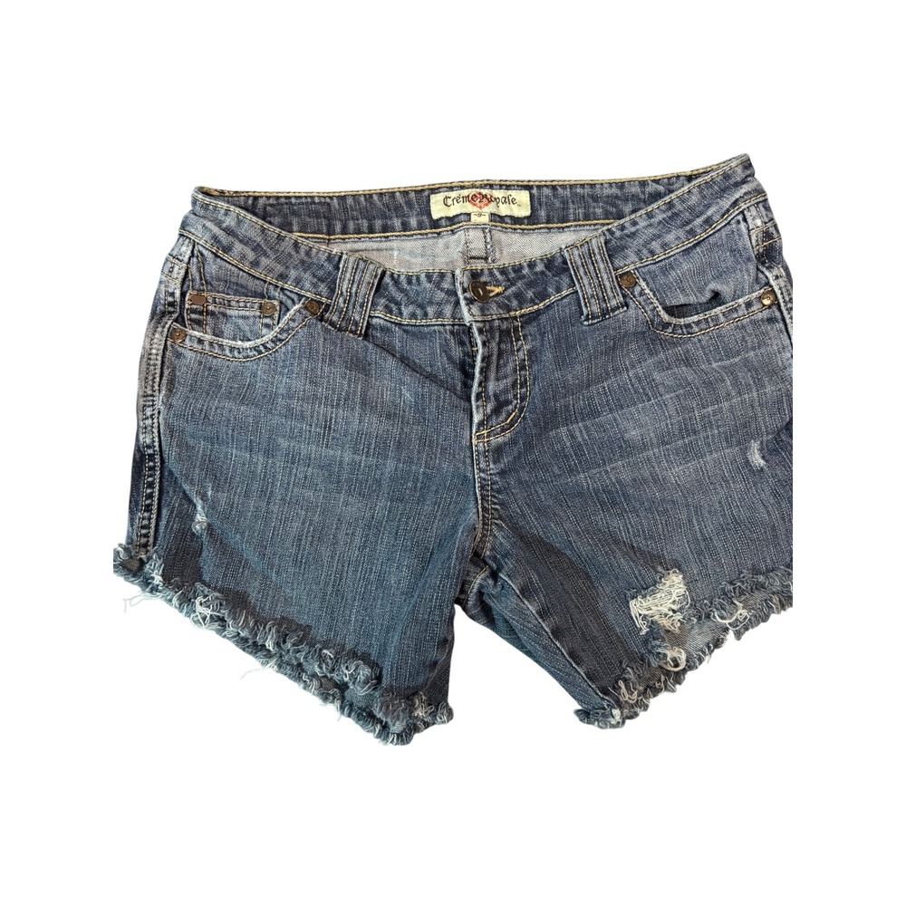Creme Royale Cut Off Denim Shorts‎ Sz 9 Blue Distressed Embroidered Wing Pockets